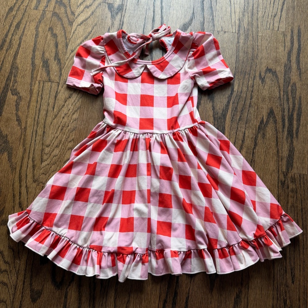 Red and White Checkered Kids Casual Dress